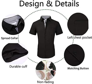 Esabel.C Mens Short Sleeve Dress Shirts Regular Fit Casual Button Down Shirts Black XL - Image 4