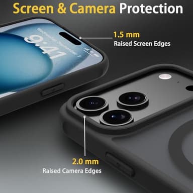 PinLiSheng Magnetic for iPhone 17 Pro Max Case with 1 Screen Protector [Mil-Grade Drop Protection] [Compatible with Magsafe] Shockproof Slim Translucent Matte Protective Phone Case, Black - Image 2