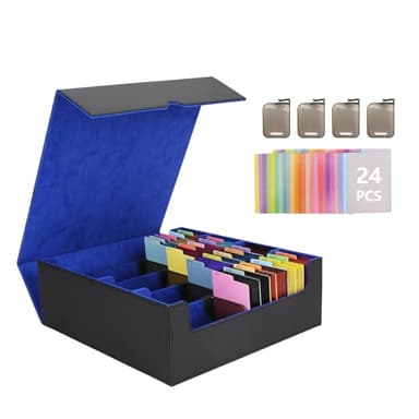 Venssu Card Storage Box For Trading Cards With Dedicated Card Supporters,3000+ Mtg Deck Box With 24 Colorful Divider Tabs,Trading Card Storage Fits For Magic Game Cards (Black and Blue) - Image 1