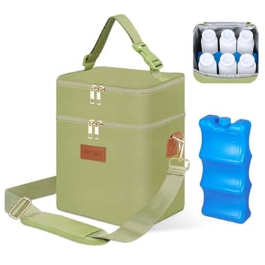 PIIOSER Breastmilk Cooler Bag with Ice Pack Fits 6 Baby Bottles Up to 9 Ounce, Insulated Baby Bottle Tote Bags, Double Layer Waterproof Leak-Proof with Shoulder Strap for Nursing & Working Mom (Green) - Image 9