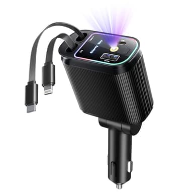 Starlight Retractable Car Charger with Retractable Cables, Starlight in Car Roof 4 in 1 Super Fast USB C Car Phone Charger, 2 USB Ports Starry Sky Adapter, Compatible with iPhone 17 16 15 14 13 12 - Image 1