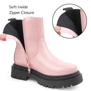 Wulubaba Girls Ankle Boots Side Zipper Lace Up Dress Pink Girls Boots for Toddler/Little Kid/Big Kid,Pink,2 - Image 3