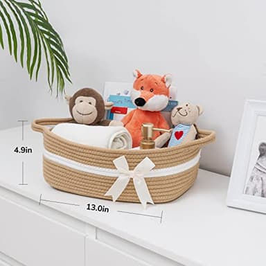 CHICVITA Small Woven Rope Gift Basket, Baby Nursery Storage Baskets for Towels, Snacks, Toys, Diapers, Rectangle Shelf Baskets for Bathroom, Cute Brown Basket, 13 x 9.8 x 5 inches - Image 6