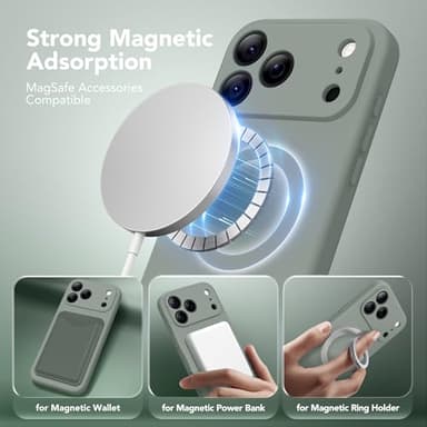 SuydanBox Magnetic for iPhone 17 Pro Case, Compatible with MagSafe, [Full Camera Protection][Screen Protector] Silicone Shockproof Protective Phone Case for iPhone 17 Pro 6.3", Calke Green - Image 2