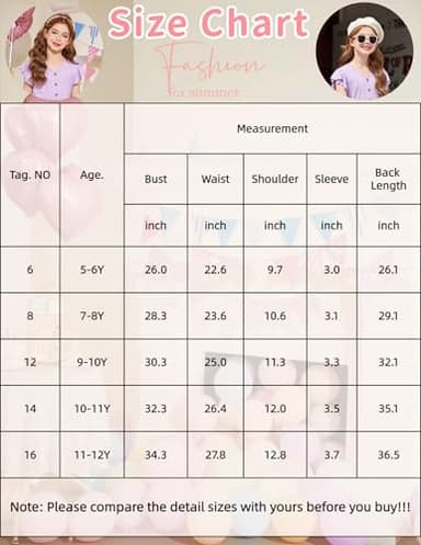 Arshiner Girls Dress Short Sleeve Summer V Neck Button Removable Belt Dresses with Pockets 7-8 Years Black - Image 8