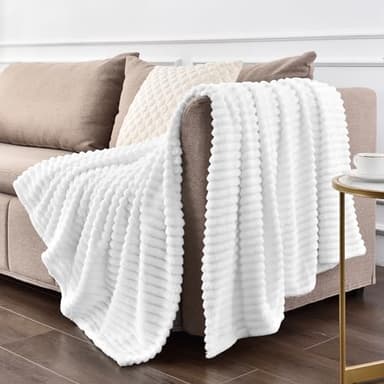 BEDELITE Fleece Throw Blanket for Couch – 3D Ribbed Jacquard Soft and Warm Decorative Fuzzy Blanket – Cozy, Fluffy, Plush Lightweight White Throw Blankets for Bed, Sofa, 50x60 inches - Image 7