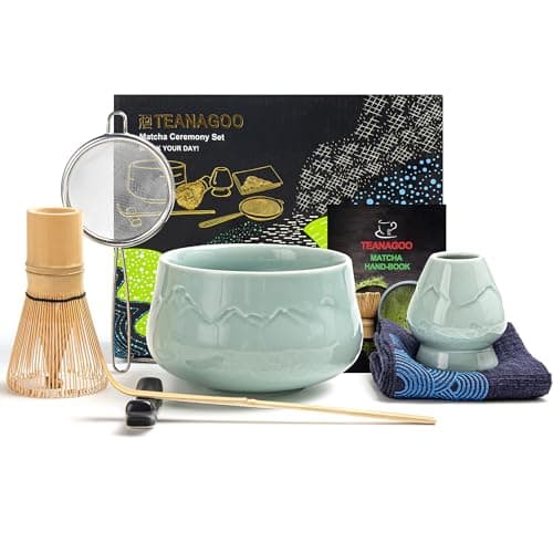 TEANAGOO 7 Pcs Matcha Set,Matcha Whisk Set,Matcha Kit for Ceremony,Matcha Tea Set,Matcha Whisk Set and Ceramic Bowl with Scoop And Sifter,Making Kit Set,Gift for Friend/Family - Image 1