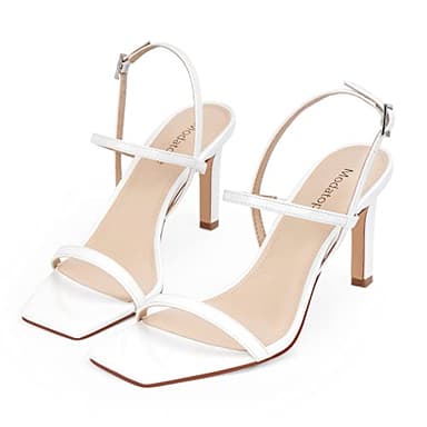 Modatope Strappy White High Heel Open Toe Ankle Strap Heeled Sandals Square Toe Summer Sandals for Women Size 8 - Image 3
