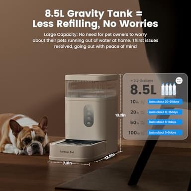 Gardner Pet Automatic Dog Water Dispenser Gravity Waterer with Stainless Steel Bowl Water Dispenser 8.5L Large Capacity Water Feeder with Filters for Dogs Cats Pets, BPA-Free Noise-Free (White, 8.5L) - Image 2