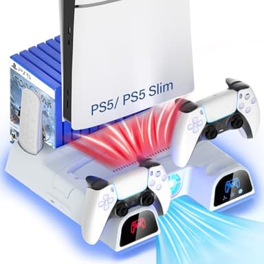PS5 & PlayStation 5 Slim Cooling Station Stand with Controller Charging Station for PlayStation 5 Digital & Disc Edition Console, Nargos PS5 & PlayStation 5 Slim Accessories with 3 Level Cooler Fan - Image 1