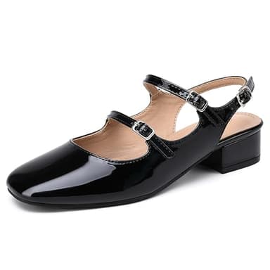 NEWBELLA Women's Mary Jane Pumps, Retro Chunky Low Block Heel, Double Adjustable Ankle Buckle Straps, Vintage Dress Pumps (Black, Adult, Women, 8, Numeric, US Footwear Size System, Medium) - Image 1
