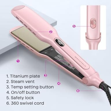 Wavytalk Wet to Straight Hair Straightener, Titanium 1.75 Inch Wide Vent Sesh Flat Iron for Damp or Dry Hair, Straightener with Dual Voltage Leave Silky Smooth Look, 20% Faster Styling, Pink - Image 8