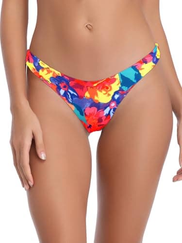 RELLECIGA Women's Color Floral Super Cheeky Brazilian Cut Bikini Bottom Size Large - Image 3