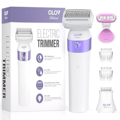 Bikini Trimmer for Women, IPX7 Waterproof Wet & Dry Electric Razors for Women, Bikini Legs Underarm Pubic Hairs Rechargeable Electric Shaver with 2 Trimmer Heads and Travel Razors - Image 9