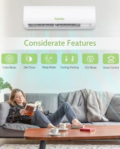 Wifi Enabled 9,000 BTU Mini Split Air Conditioner & Heater, 19 SEER2 115V Split AC Unit Ductless Inverter System with Heat Pump, Installation Kits - Cools Rooms up to 450 Sq.Ft - Image 2