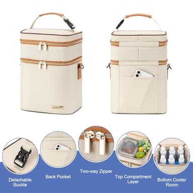 BABEYER Breastmilk Cooler Bag with Ice Pack Fits 6 Baby Bottles Up to 9 Ounce, Double Deck Leak-Proof Baby Bottles Bag with Shoulder Strap for Nursing & Working Mom, Cream - Image 5