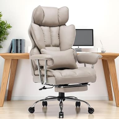 Efomao Big and Tall Office Chair 400lbs – PU Leather Executive Office Chair with Lumbar Support & Leg Rest, Heavy-Duty Computer Chair for Home Office, Grey - Image 1