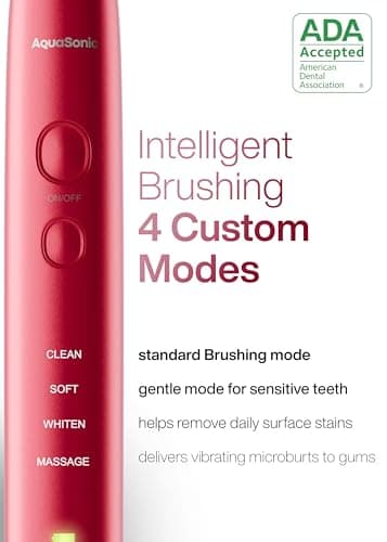 Aquasonic Vibe Series Ultra-Whitening Toothbrush – ADA Accepted Electric Toothbrush - 8 Brush Heads & Travel Case – 40,000 VPM Motor & Wireless Charging - 4 Modes w Smart Timer – Ruby - Image 4