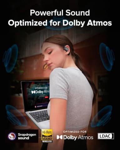 Cleer ARC 3 Open Ear Headphones - Dolby Audio, Snapdragon Sound True Wireless Earbuds, 50Hr Battery, Bluetooth 5.4, IPX 7, Multi-Point, Smart Controls, Wireless Charging Smart Case, Comfort Fit, Black - Image 2