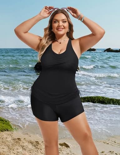 Hanna Nikole Tankini Bathing Suits for Women Plus Size Tummy Control Bathing Suits 2 Piece Tankini Black 20 Plus - Image 6