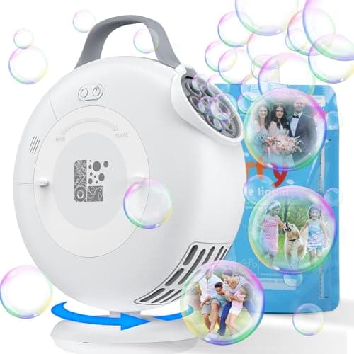 Bubble Machine, Automatic Bubble Blower for Kids Toddlers, 8000+ Bubbles Per Minute, 90° 200° Oscillating Electric Plug-in or Batteries Bubble Maker, Bubble Toys for Outdoor Birthday Party - White - Image 1
