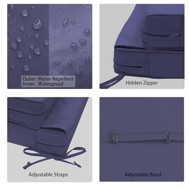 Metliv Outdoor Chaise Lounge Cushions, Waterproof Patio Chair Cushions for Outdoor Furniture with Adjustable Ties, Lounge Chair Cushion with Removable Cover, 72 x 21 x 3 Inch, Navy - Image 3