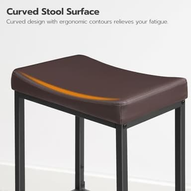 HOOBRO Bar Chairs, Set of 2 Counter Height Saddle Stools with Curved Surface, 24.8 Inches, 2.4" Thick Upholstery, for Kitchen and Dining Room, Brown and Black BC10BY01 - Image 7