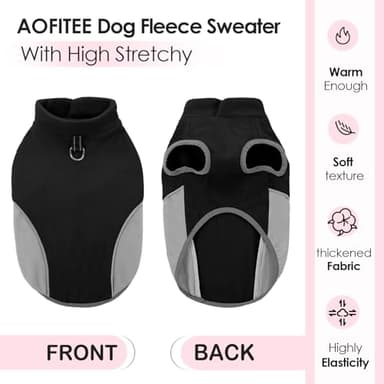 AOFITEE Fleece Dog Sweater, Warm Small Dog Sweater with D-Ring, Stretchy XSmall Fall Dog Sweater Fleece Dog Vest Jacket, Doggie Sweatshirt Girl Boys for Yorkie, Chihuahua, Teacup, Black XS - Image 2