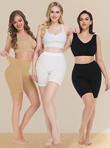 Reamphy 3 Pack Slip Shorts for Women Under Dress,Comfortable Smooth Yoga Workout Biker Shorts(Black+White+Nude,M) - Image 2