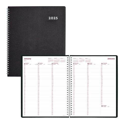 Brownline® 2025 DuraFlex Weekly Planner, Appointment Book, 12 Months, January to December, Twin-Wire Binding, 11" x 8.5", Black (CB950V.BLK-25) - Image 1