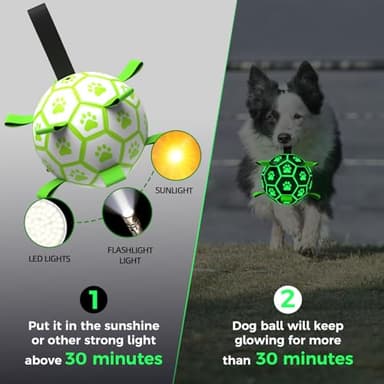 QDAN Premium Glow in The Dark Dog Toys, Dog Ball with Straps, Soccer Ball for Dogs, Outdoor Dog Toys, Pet Birthday Toys, Puppy Essentials for Small to Medium (6Inch) - Image 2