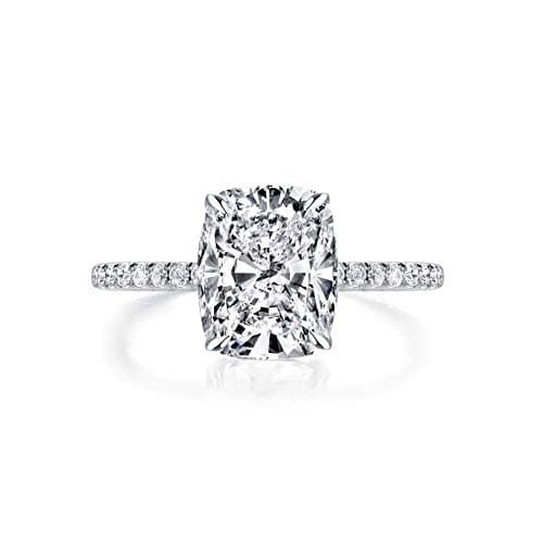 Bo.Dream 3ct Cushion Cut Cubic Zirconia CZ Engagement Rings for Women Platinum Plated Sterling Silver (6) - Image 1