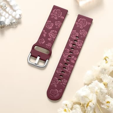 DaQin Floral Engraved Band Compatible with Samsung Watch Bands 6 5 4/Galaxy Watch 5 Pro/Watch 6 4 Classic/Active 2, 20mm Silicone Sport Replacement Strap for Galaxy Watch 7 Band Women Men, Wine Red - Image 5