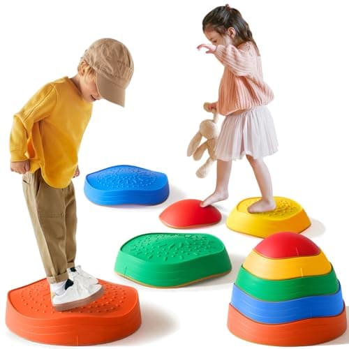 Tiny Land Stepping Stones for Kids, 5pcs Non-Slip Toddler Stepping Stones, Sensory Stepping Stones for Promoting Toddler's Balance & Coordination Skills, Stepping Stones for Toddlers 3-5, Iridescent - Image 1