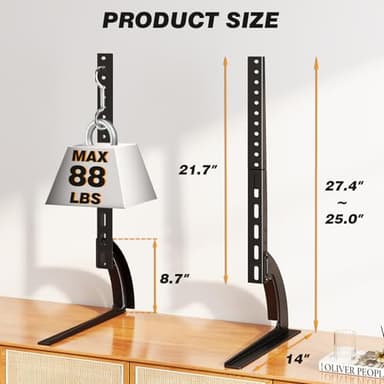 5Rcom TV Stand Mount, Universal TV Stand Tabletop for 22 to 65 inch Plasma LCD LED Flat Screen TVs, Strong TV Legs Holds up to 88lbs, Height Adjustable TV Base, Max VESA 800 x 500mm - Image 2