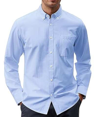 J.VER Men's Classic Oxford Button Down Shirts Solid Casual Fitted Shirt Cotton Long Sleeve Shirt with Pocket Sky Blue 3X-Large - Image 1