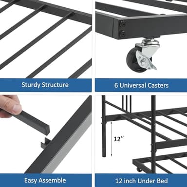 IDEALHOUSE Daybed with Trundle, Metal Twin Size Day Bed, Trundle Bed Twin with Heavy Duty Steel Slats Platform for Living Room, Bedroom and Guest Room, Black - Image 7