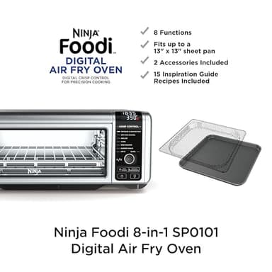 Ninja Digital Air Fry Countertop Oven, 8-in-1 Functionality, 1800W, Flip-Up Design, XL Capacity, Air Fry Basket, Wire Rack & Crumb Tray, Silver, SP101 - Image 2