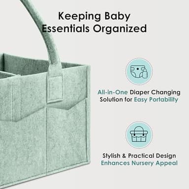 HIPHOP PANDA 2-Pack Diaper Caddy Organizer - Nursery Storage Bin & Car Organizer for Diapers, Wipes, and Baby Essentials - Dual-Color Solid Set (Grey/Green), Large Size - Image 5