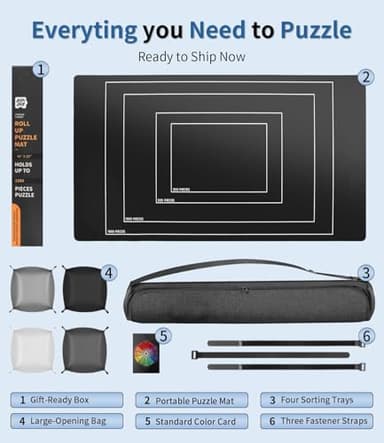 Join&Joy Jigsaw Puzzle Mat Roll Up, Rubber Saver Pad 46" x 26 ", with 4 Sorting Trays & Travel Storage Bag, Portable Rollup Puzzles Keeper, Up to 1500 Pieces - Image 4