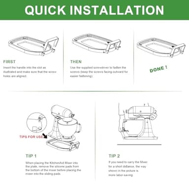 Sliding Mat for Kitchen aid 4.5-5 Qt Stand Mixer with 1Pc Cord Organizer and 3Pcs Attachment Holder for Kitchen Appliance Slider Counter, Sliding Tray,Moving Tray Silver - Image 8