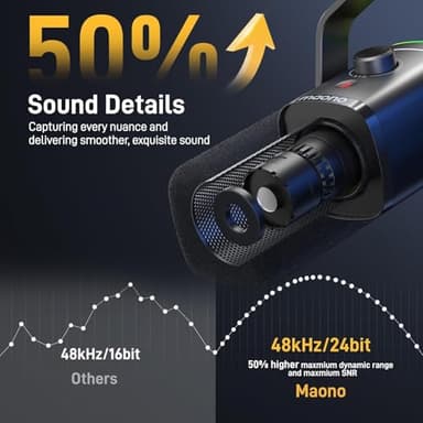 MAONO XLR/USB Gaming Microphone Kit: Dynamic PC Mic for Streaming Podcasting, Software Support, Mute Button, Gain Control, RGB Computer Mic with Boom Arm Stand, for Recording, PS4/PS5, PD100XS Black - Image 3