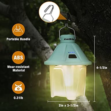 EverBrite 450LM Camping Lantern, USB C Rechargeable Camping Lantern with Magnetic Top&Hanging Hook, 5 Lighting Modes, for Christmas Decorations, Camping, Barbecue, Hiking and Reading, Pack of 2 - Image 3