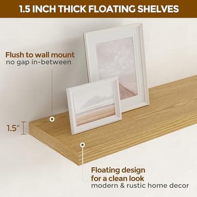 Fun Memories 24 Inch Floating Shelves for Wall, 9.3 Deep Wall Shelves for Home Decor & Storage, 24x9.3x1.5 Large Wooden Shelf with Heavy-Duty Bracket, Deep Shelf for Kitchen, Living Room, Oak Color - Image 5