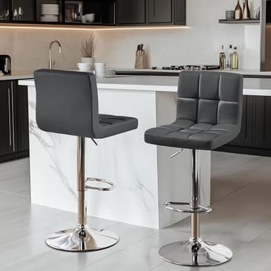 Yaheetech 2 Pack Bar Stools with Backrest, Adjustable Height 25"-36" Swivel Counter Stools, PU Leather Kitchen Barstools with Footrest for Kitchen Island, Dining Room, Gray - Image 2