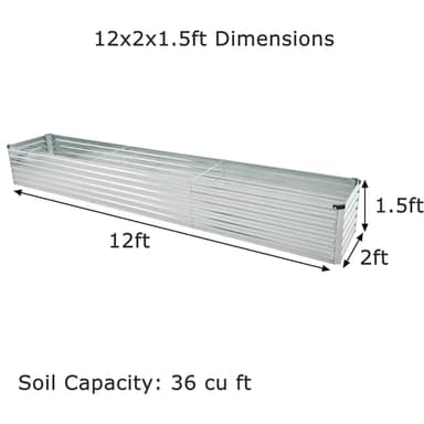 Foxlang 12x2x1.5ft Galvanized Raised Garden Bed,Outdoor Planter Box Metal Patio Kit Planting Bed for Vegetables Flowers Herb,Silver - Image 2