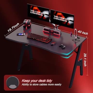 HLDIRECT 40 Inch Gaming Desk, Small Computer Gaming Desk Table with Cable Management, Ergonomic A Shape Modern Carbon Fiber Gamer Table Pc Workstation Home Office Desks for Small Space, Black - Image 3