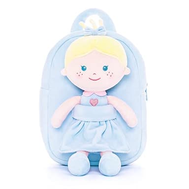 Onetoo Toddler Backpack Back to School Gifts for Girls Kids Backpacks with Soft Tanned Baby Dolls in Blue Heart Dress 9.5" - Image 7