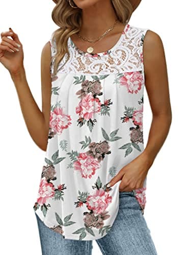 Summer Tops for Women Casual Elegant Sleeveless Blouses Womens Tank Tops Floral White S - Image 1