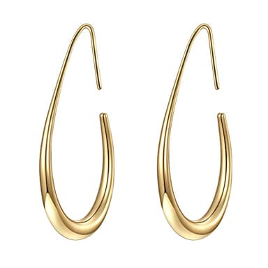 Lightweight Teardrop Hoop Earrings for Women - 14k Gold/White Gold Plated Large Oval Pull Through Hoop Earrings High Polished Statement Jewelry Gift for Women - Image 1